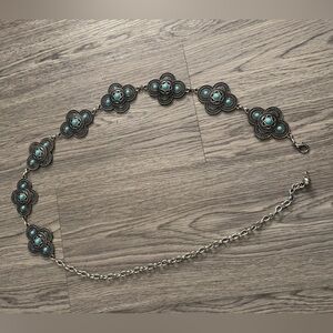 Silver and Turquoise Floral Chain Belt